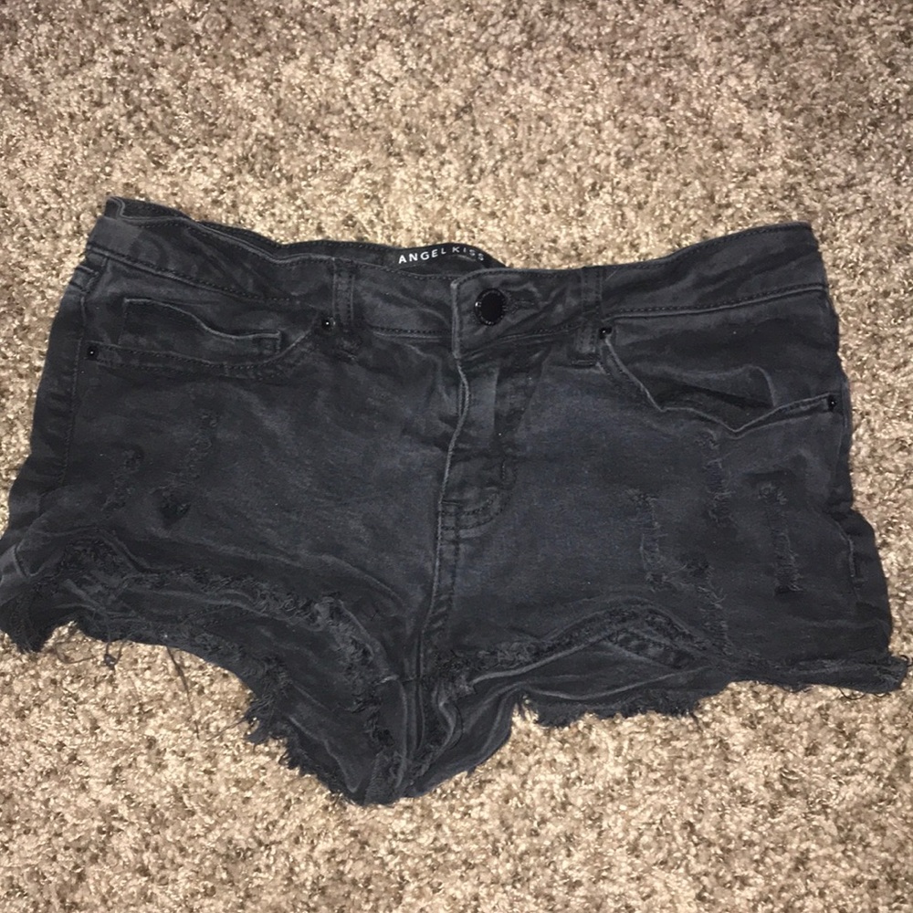 Black Angel Kiss Ripped Jean Shorts